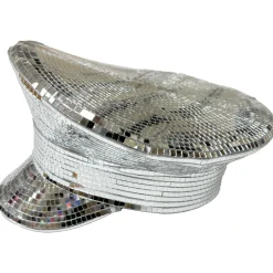 Silver Mirror Disco Captain Hat