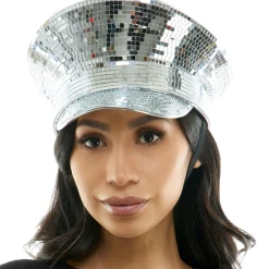 Silver Mirror Disco Captain Hat