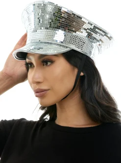 Silver Mirror Disco Captain Hat