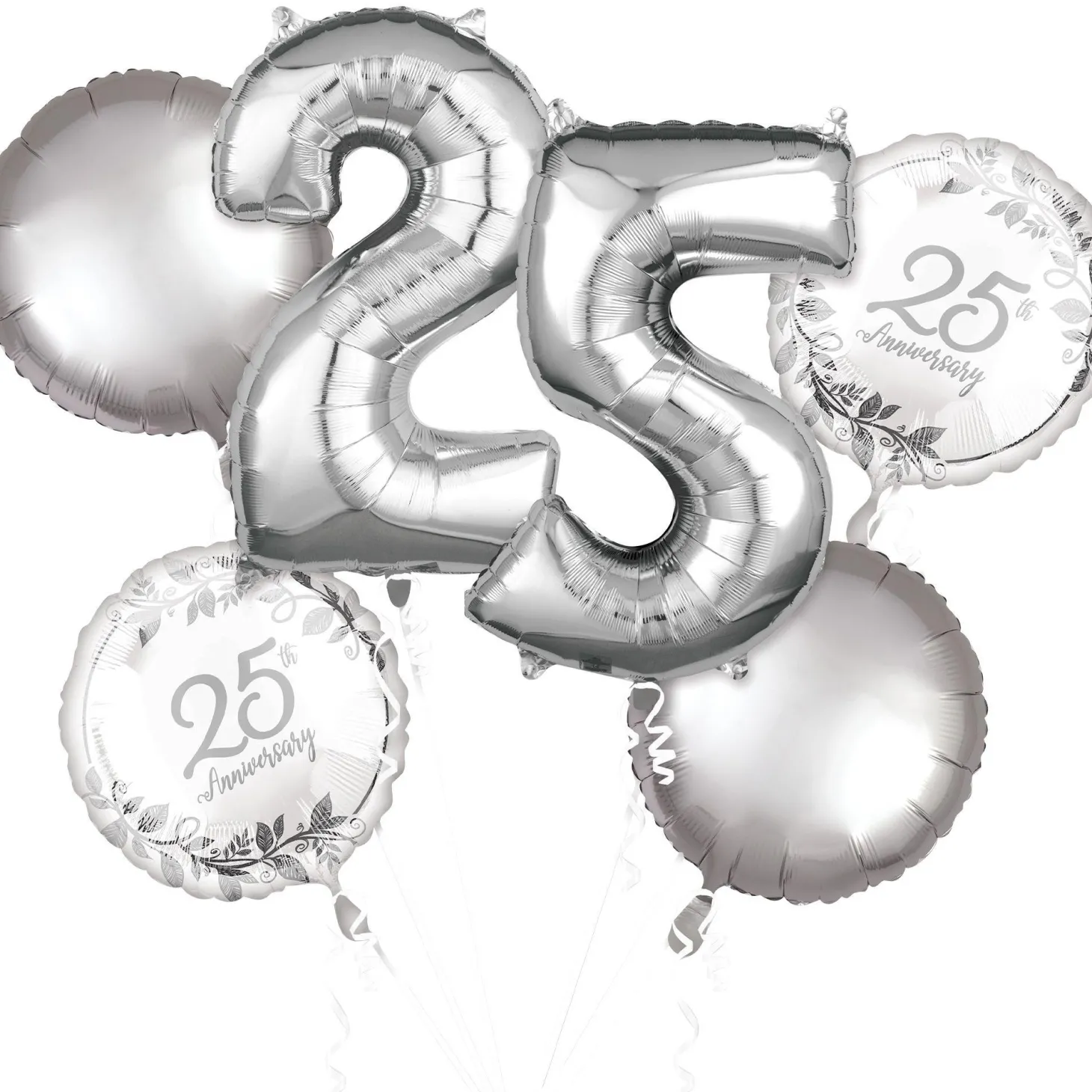 Silver 25th Anniversary Foil Balloon Bouquet, 5pc