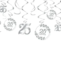 Silver 25th Anniversary Swirl Decorations, 12ct