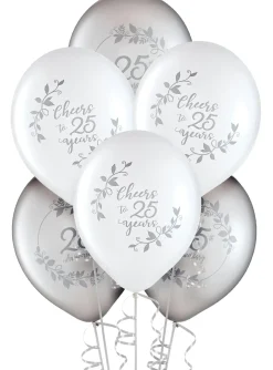 Silver & White 25th Anniversary Latex Balloons, 12in, 15ct