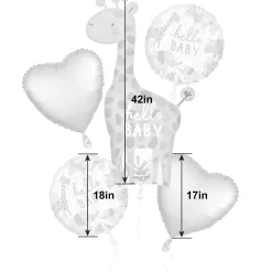 Soft Jungle Baby Shower Foil Balloon Bouquet, 5pc