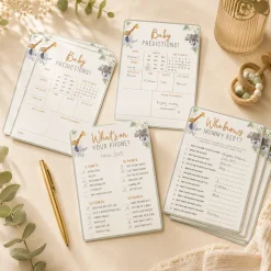 Soft Jungle Baby Shower Games for 25 Guests, 75 Sheets, 3 Games - Baby Predictions, What's on Your Phone & Who Knows Mommy Best