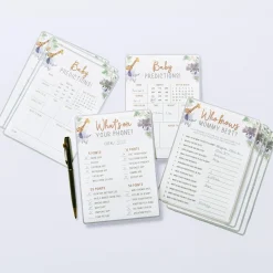 Soft Jungle Baby Shower Games for 25 Guests, 75 Sheets, 3 Games - Baby Predictions, What's on Your Phone & Who Knows Mommy Best