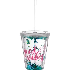 Sparkle Glitter Confetti Double Wall Tumbler with Straw, 12oz