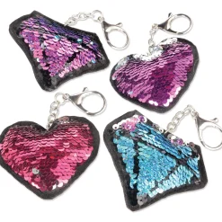 Sparkle Heart & Jewel Flip Sequin Keychains, 4ct