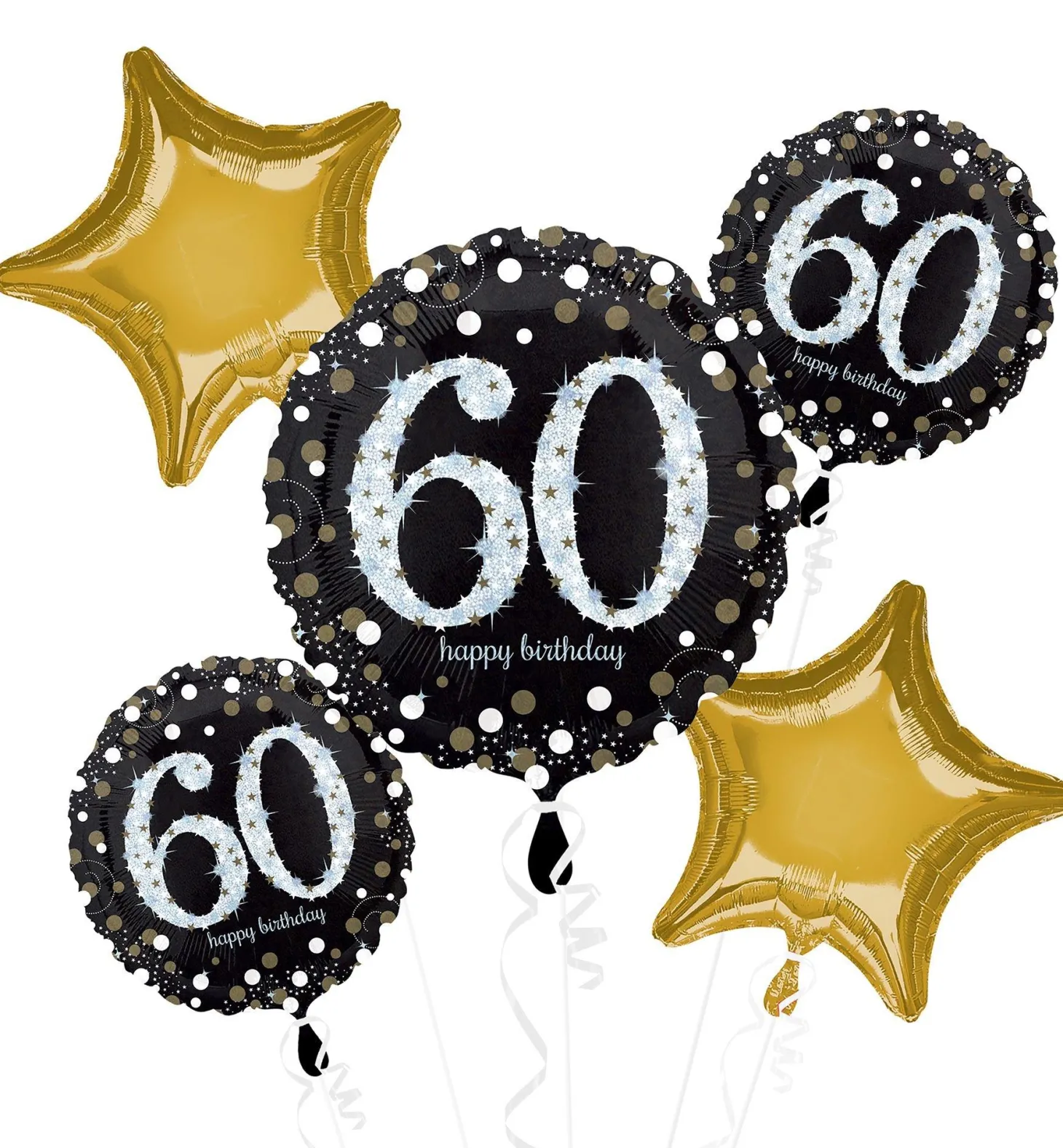 Sparkling Celebration 60th Birthday Foil Balloon Bouquet, 5pc