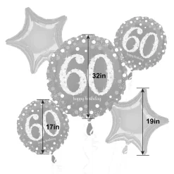 Sparkling Celebration 60th Birthday Foil Balloon Bouquet, 5pc