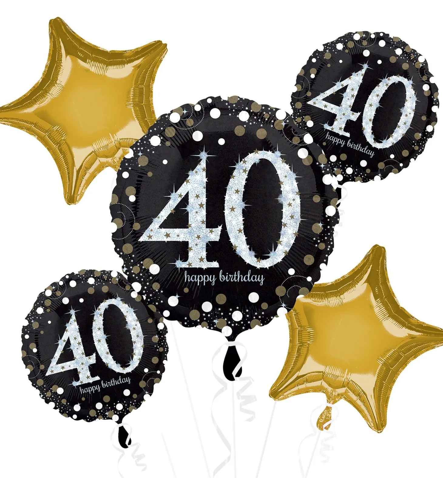 Sparkling Celebration 40th Birthday Foil Balloon Bouquet, 5pc