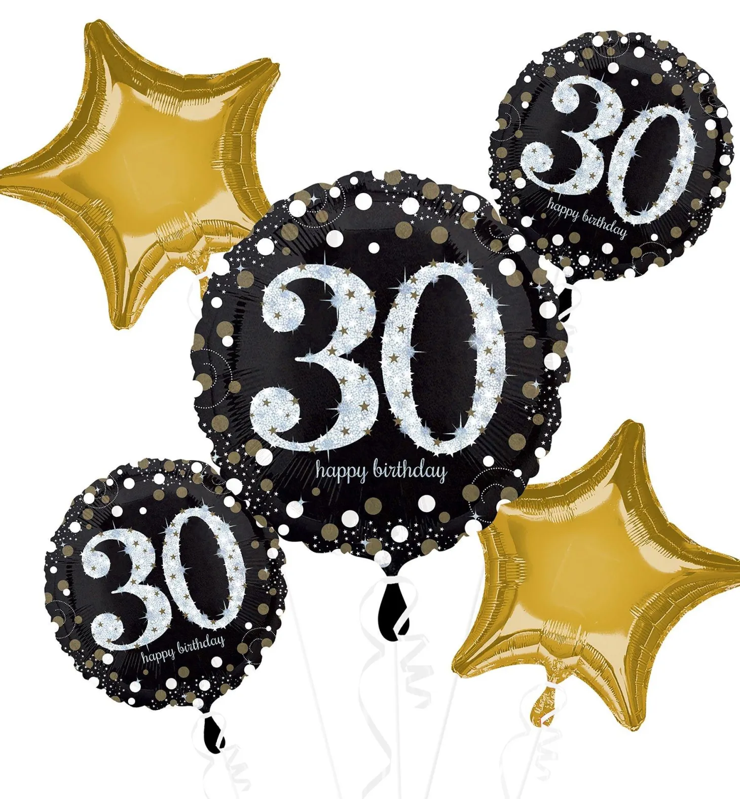 Sparkling Celebration 30th Birthday Foil Balloon Bouquet, 5pc