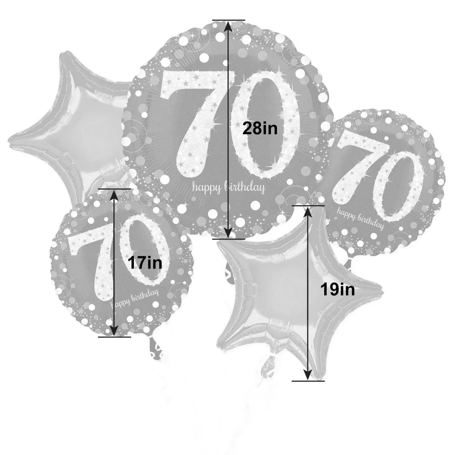 Sparkling Celebration 70th Birthday Foil Balloon Bouquet, 5pc