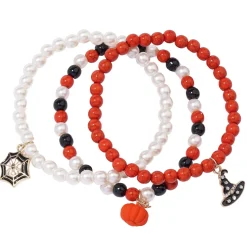 Spider, Pumpkin & Witch Hat Bead Charm Bracelets, 3ct