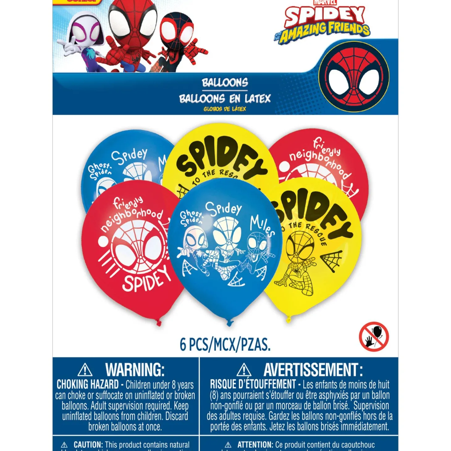 Spidey & His Amazing Friends Latex Balloons, 12in, 6ct