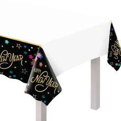 Starlight Happy New Year Plastic Table Cover, 54in x 102in