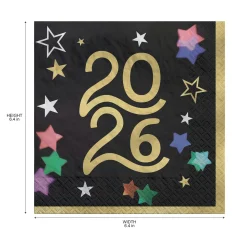 Starlight 2026 NYE Napkins, 16ct (Beverage or Lunch), Sizes Lunch and Beverage