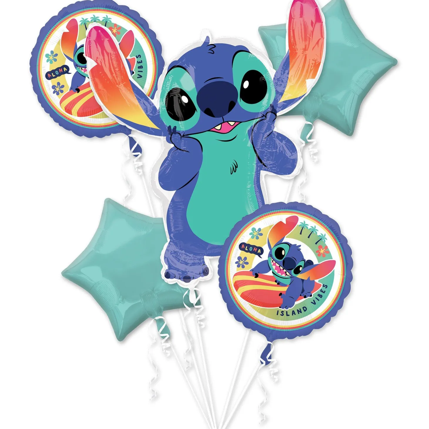 Stitch Aloha Foil Balloon Bouquet, 5pc - Disney Lilo & Stitch