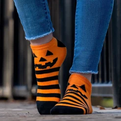 Striped Halloween Jack-o'-Lantern Ankle Socks