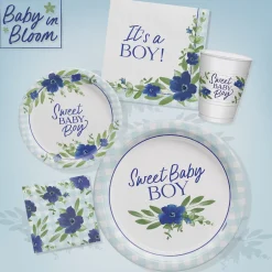 Sweet Baby Boy Baby in Bloom Baby Shower Paper Dessert Plates, 7in, 8ct