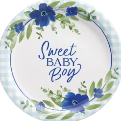 Sweet Baby Boy Baby in Bloom Baby Shower Paper Dinner Plates, 10.5in, 8ct