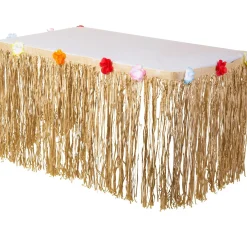 Tan Faux Grass Tissue Paper Fringe Table Skirt, 10ft x 29in