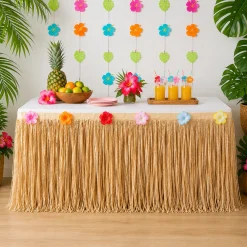 Tan Faux Grass Tissue Paper Fringe Table Skirt, 10ft x 29in