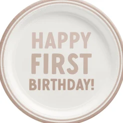 Taupe 1st Birthday Paper Lunch Plates, 9in, 8ct