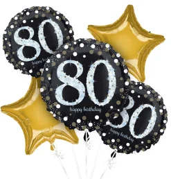 80th Birthday Foil Balloon Bouquet, 5pc - Sparkling Celebration