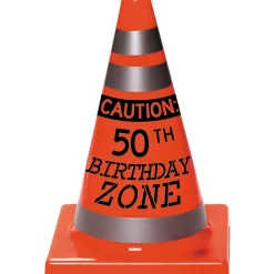 50th Birthday Safety Cone Plastic Decoration, 4.5in x 6.5in