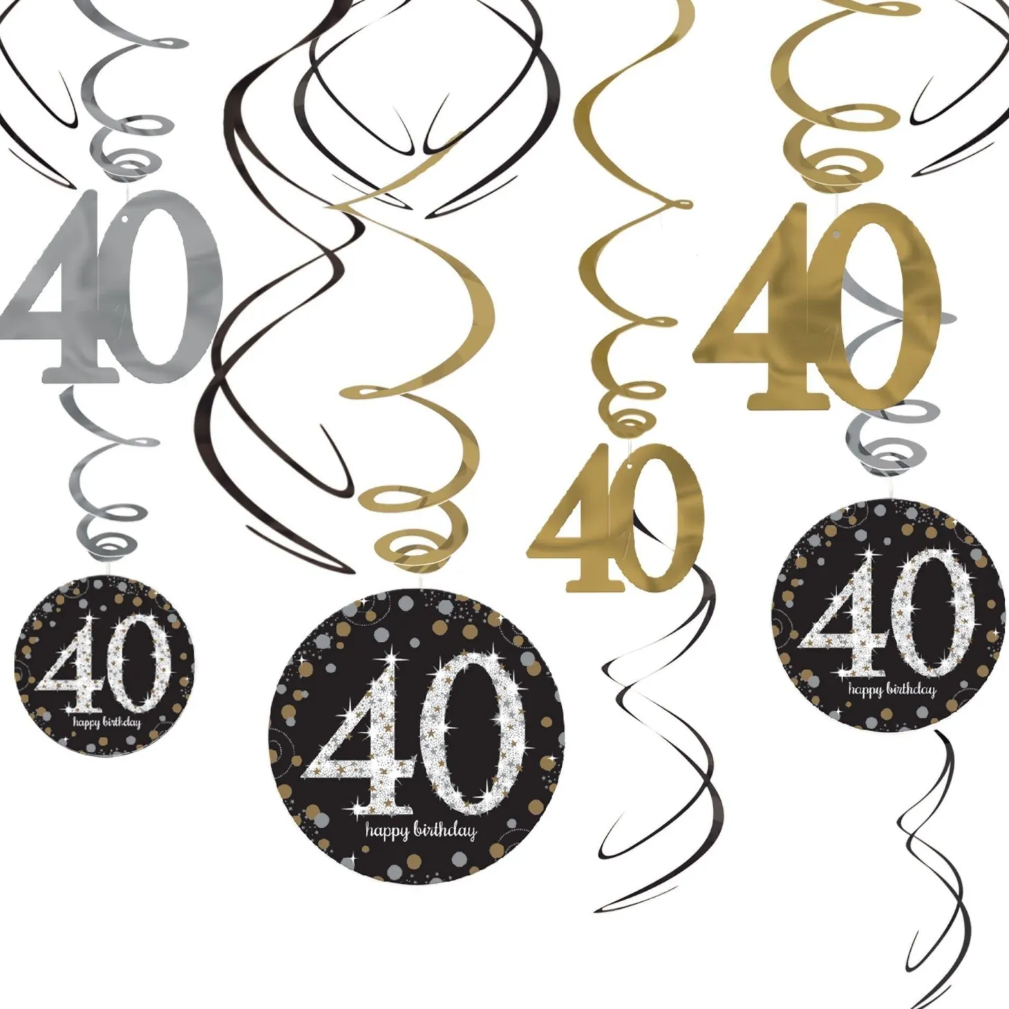 40th Birthday Swirl Decorations 12ct - Sparkling Celebration