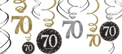 70th Birthday Swirl Decorations 12ct - Sparkling Celebration