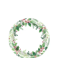 Traditional Holly Christmas Paper Dessert Plates, 6.75in, 50ct