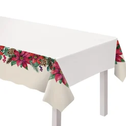 Traditional Poinsettia Plastic Tablecover, 1pc 54 x 102in