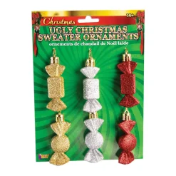 Ugly Christmas Sweater Add On Ornaments - Red, Silver and Gold