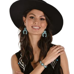Western Faux Turquoise Metal Jewelry Set, 3pc