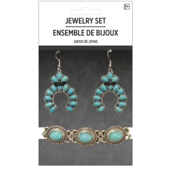 Western Faux Turquoise Metal Jewelry Set, 3pc