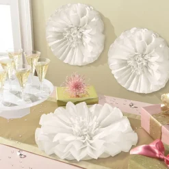 White Flower Tissue Pom Poms 3ct