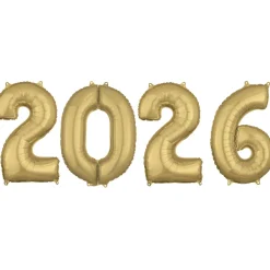 White Gold 2026 Foil Balloon Year, 34in Numbers