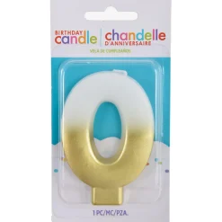 White & Gold Number (0-9) Birthday Candle, 3in
