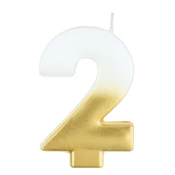 White & Gold Number (0-9) Birthday Candle, 3in