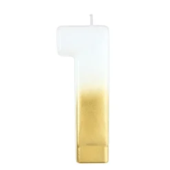 White & Gold Number (0-9) Birthday Candle, 3in