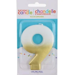 White & Gold Number (0-9) Birthday Candle, 3in