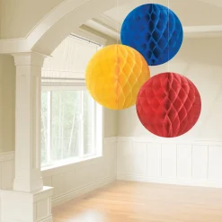 White Honeycomb Hanging Decorations, 12in, 3pc, Sizes 10in and 12in, Assorted Colors