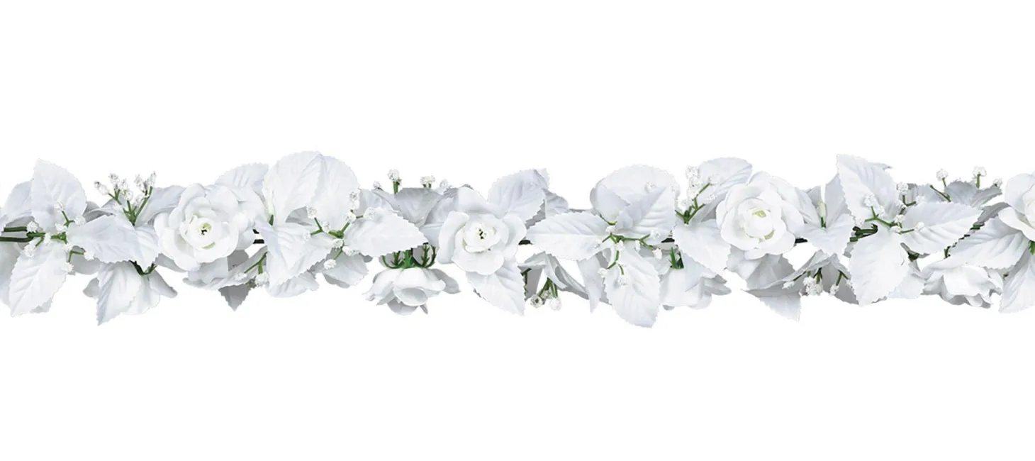 White Rose & Leaf Garland 6ft