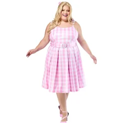 Women's Plus Size Barbie Movie Perfect Day Pink Gingham Dress
