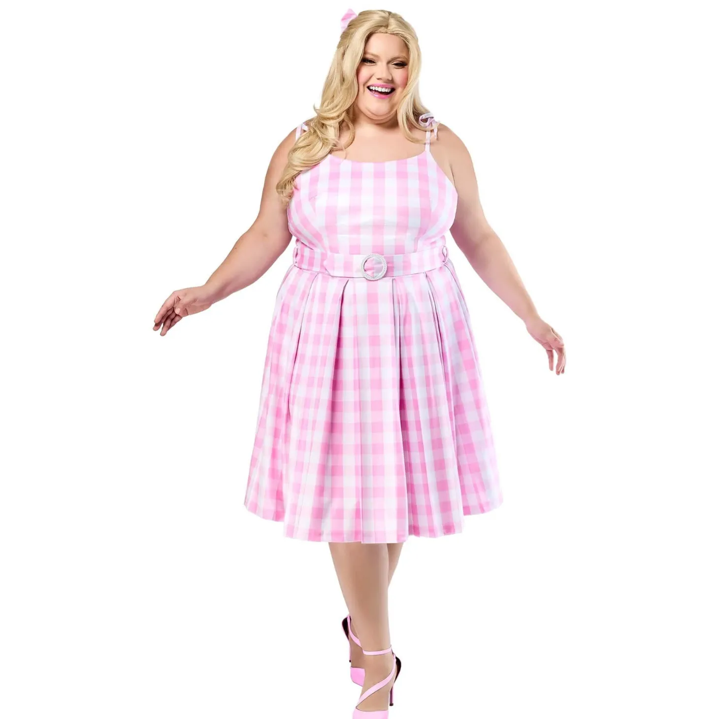 Women's Plus Size Barbie Movie Perfect Day Pink Gingham Dress